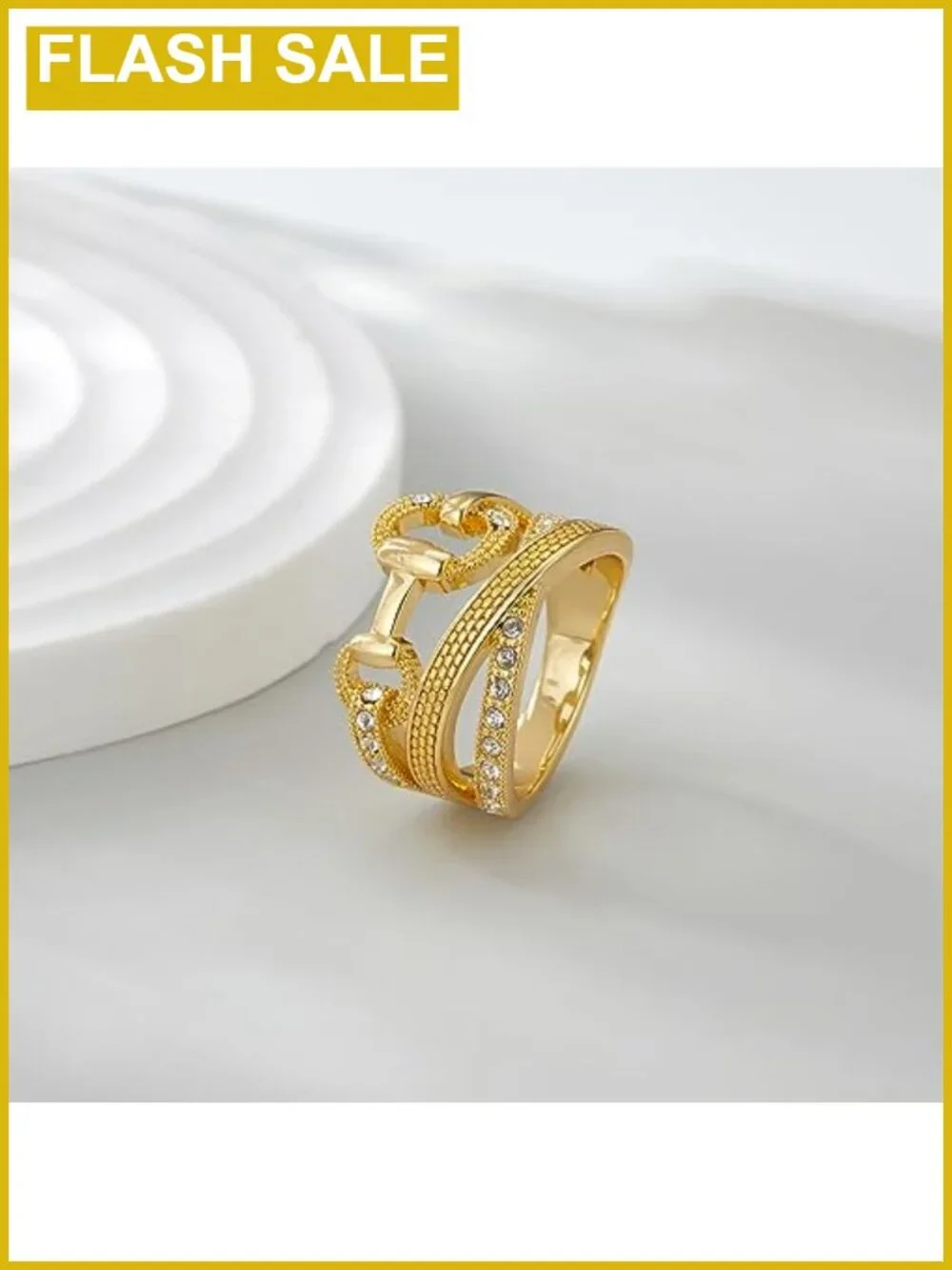 Chunky Gold Plated Crossover Statement Ring Multiple Rows Band